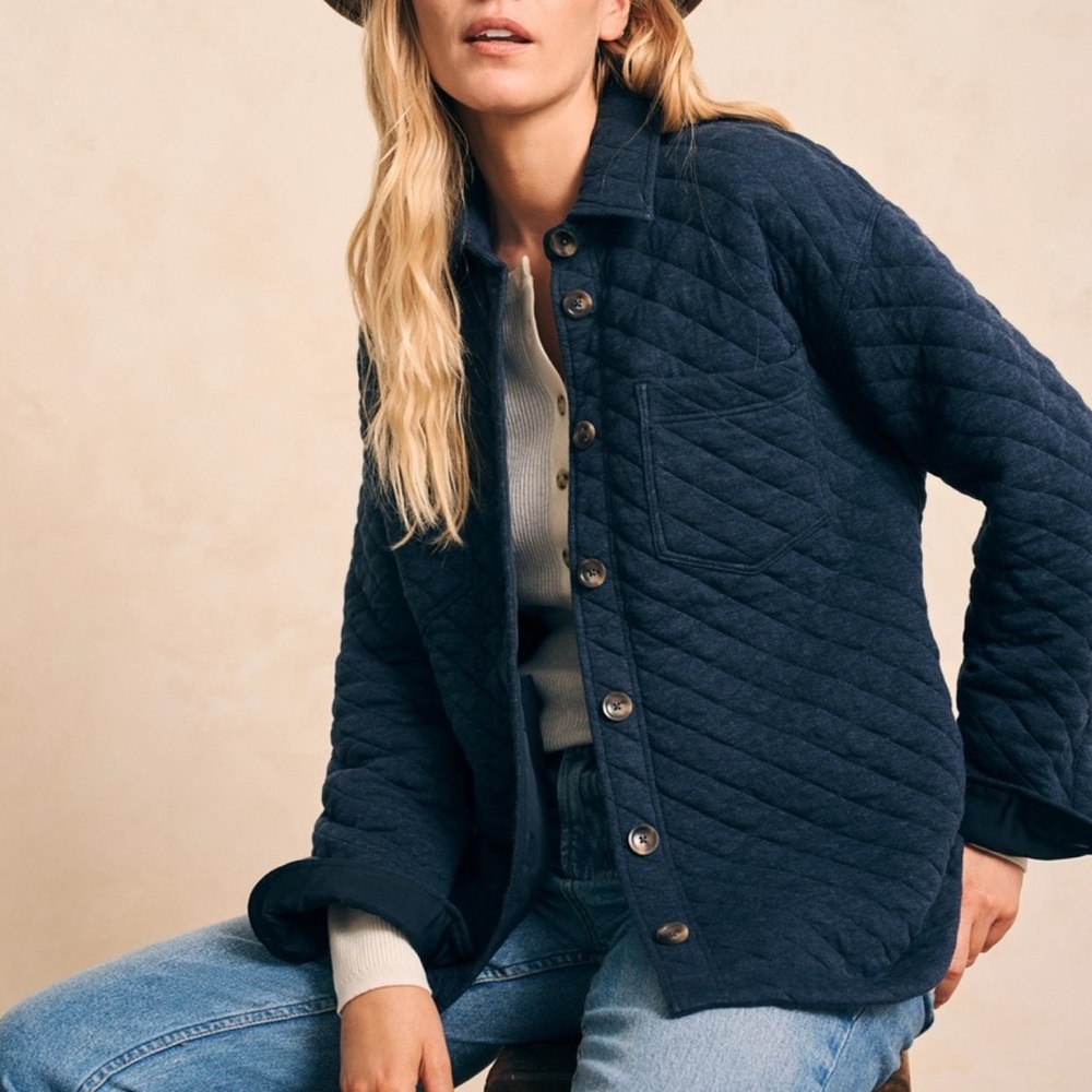 NWT Faherty Epic Quilted Shirt Jacket Navy Melange Medium